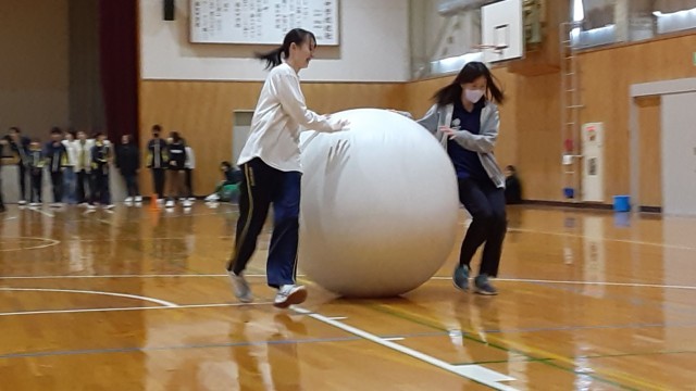 親子で大玉転がし